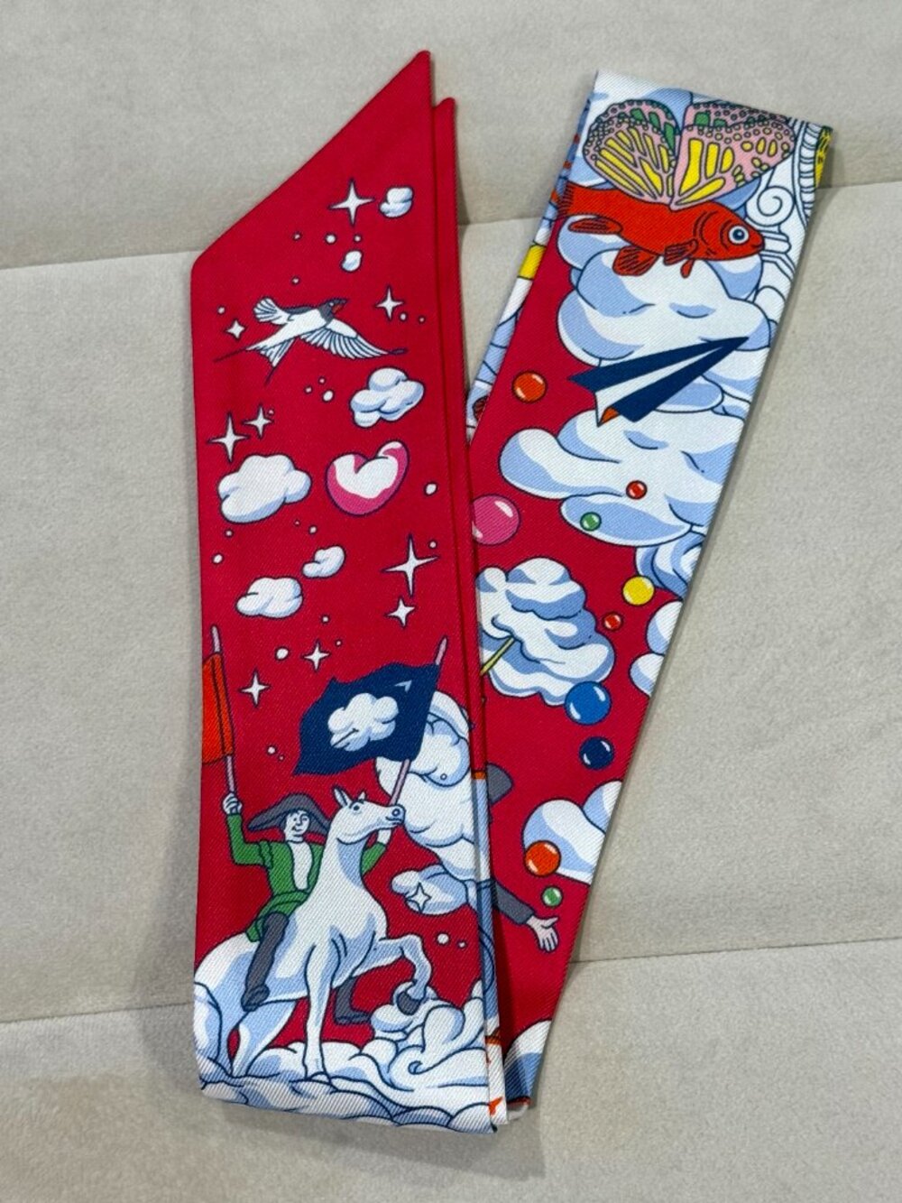 Hermes Twilly Sur Mon Nuage Fuchsia Silk Scarf